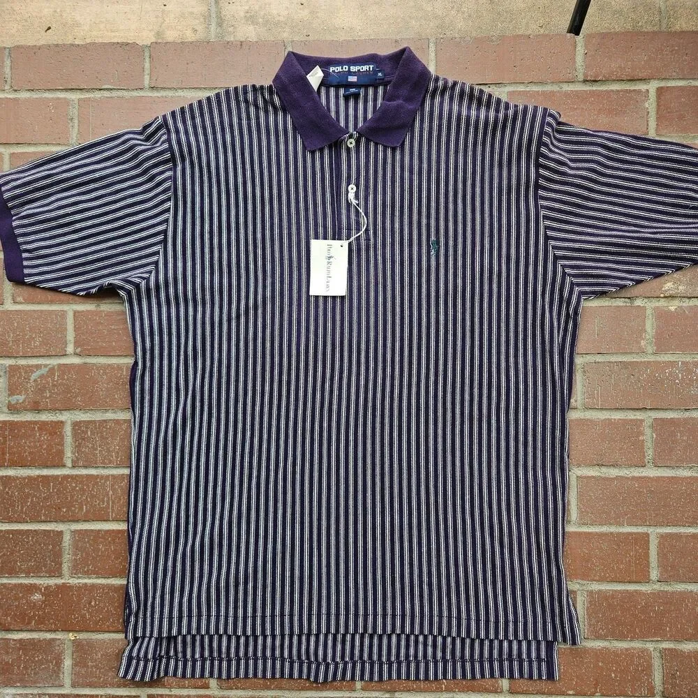 NWT Polo Sport Ralph Lauren Golf Shirt Mens XL Purple Pinstripe Long Tail